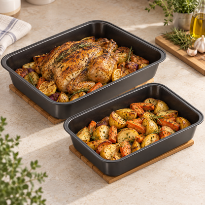 Set 2 Teglie da Forno Casa & Cooking in Acciaio al Carbonio Antiaderente