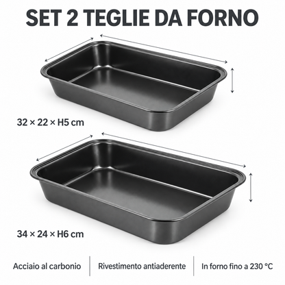 Set 2 Teglie da Forno Casa & Cooking in Acciaio al Carbonio Antiaderente