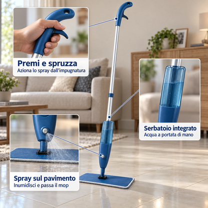 Scopa Spray Lavapavimenti 3 in 1 con Serbatoio 850ml e Panno in Microfibra