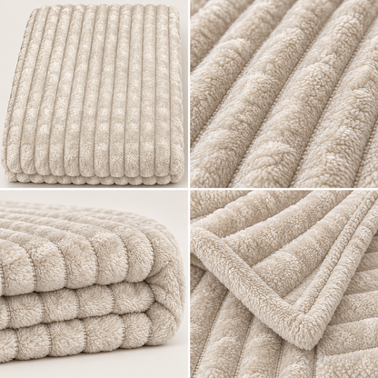 Plaid Singolo in Caldo Pile con Sherpa e Lavorazione a Coste in Rilievo, Coperta Sofà Letto Super Morbida, Disponibile in 8 Colori, Accessorio Arredo Relax