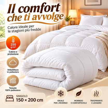 Piumino Invernale Singolo Pesante 250 GSM | Trapunta Letto 150x200 cm in Soffice Poliestere | Massimo Calore e Comfort per la Notte