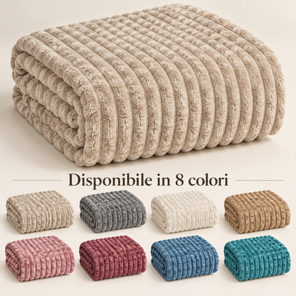 Plaid Singolo in Caldo Pile con Sherpa e Lavorazione a Coste in Rilievo, Coperta Sofà Letto Super Morbida, Disponibile in 8 Colori, Accessorio Arredo Relax