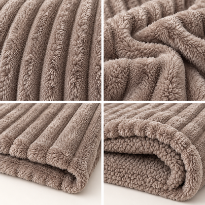 Plaid Matrimoniale in Caldo Pile con Sherpa e Lavorazione a Coste in Rilievo, Coperta Letto Sofà Super Morbida, Disponibile in 8 Colori, Accessorio Arredo Relax 11