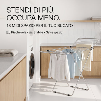 Stendibiancheria Stendino Soluzione per l'Asciugatura da Pavimento Pieghevole in Ferro, 18 Metri di Spazio Utile