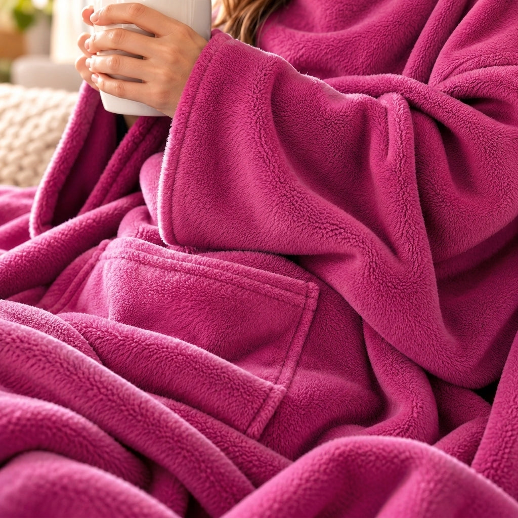 Coperta Indossabile con Maniche in Morbido Pile - 130x170 cm, 10 Colori