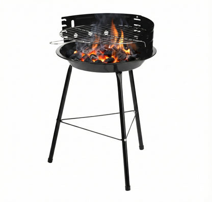 Barbecue a Carbone Portatile Ø 36cm con Griglia Regolabile e Paravento