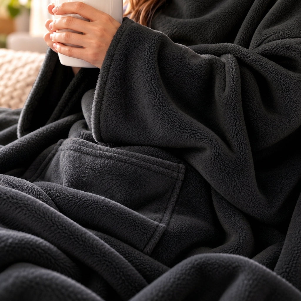 Coperta Indossabile con Maniche in Morbido Pile - 130x170 cm, 10 Colori