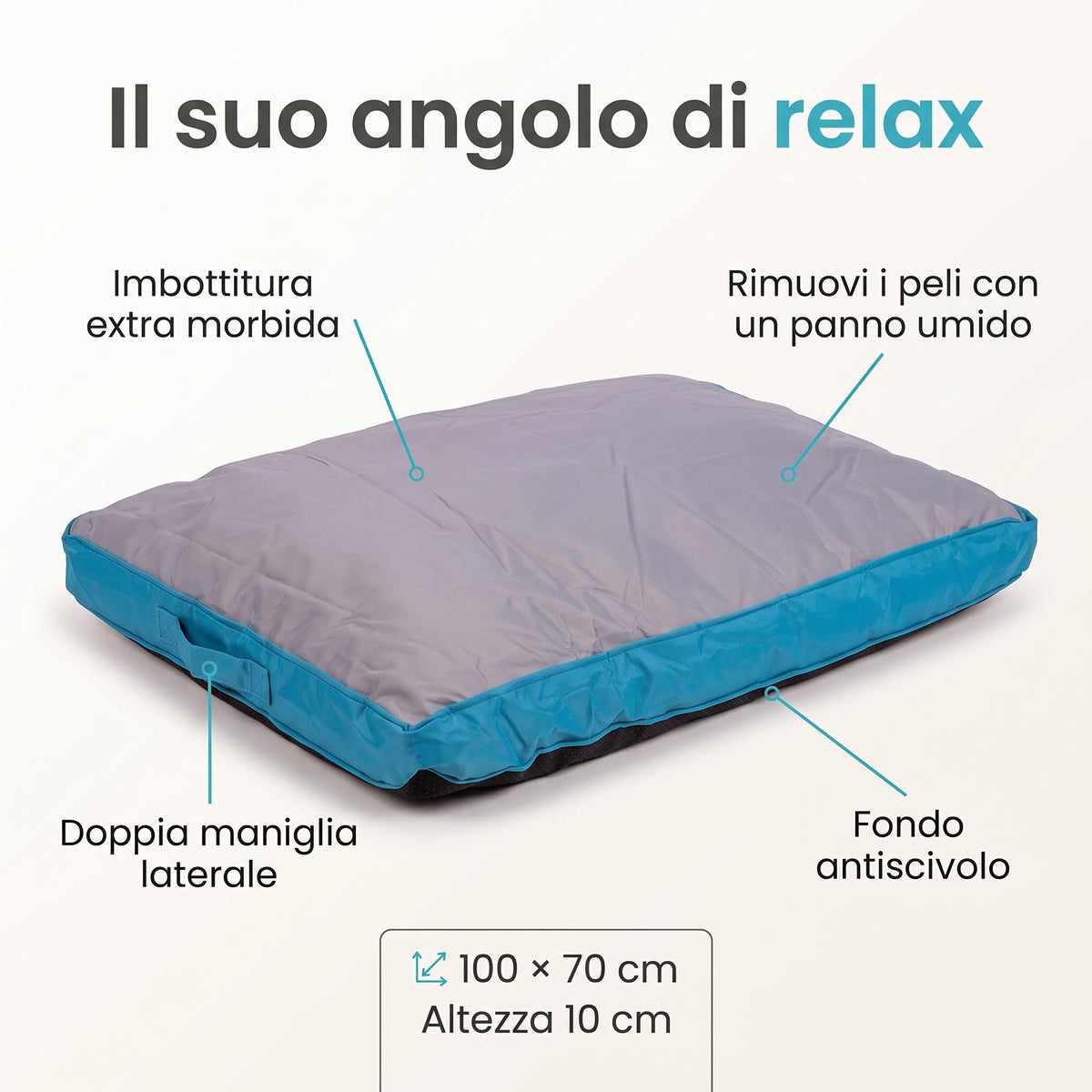 Cuccia Cuscino per Cani 100x70x10 cm, Antipelo e Antigraffio