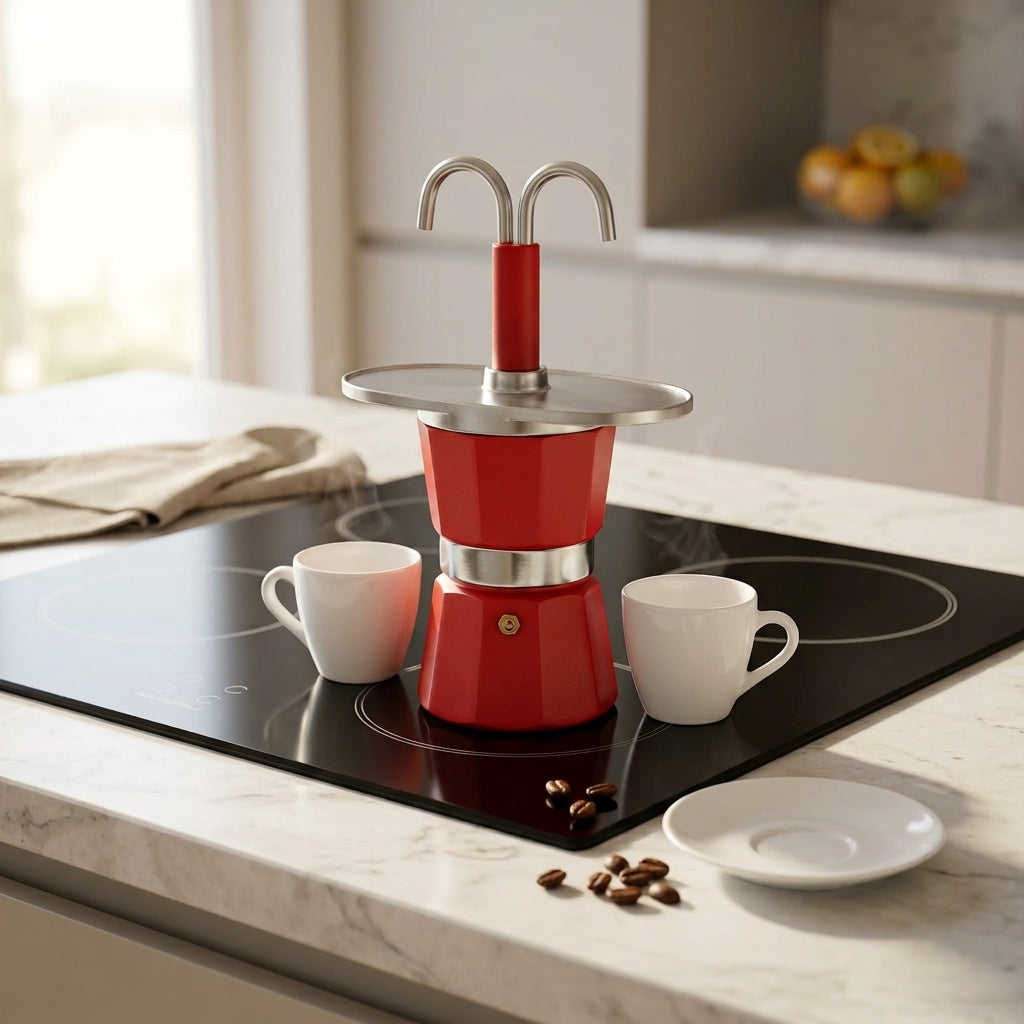Caffettiera Twin 2 Tazze a Erogazione Diretta - Rosso/Nero