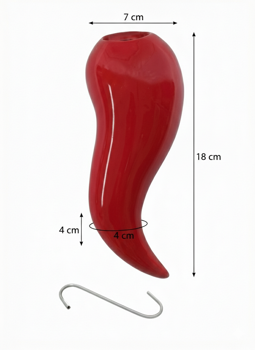 Kit 3 Umidificatori per Termosifone a Forma di Peperoncino Rosso, Evaporatori in Ceramica Smaltata per Caloriferi, Diffusori d'Aria Decorativi per Casa e Ufficio, Design Originale Portafortuna, Include Ganci Metallici, Dimensioni 18x7x4 cm