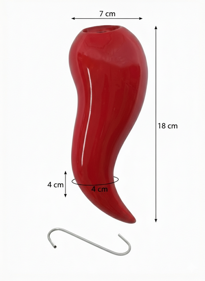 Kit 3 Umidificatori per Termosifone a Forma di Peperoncino Rosso, Evaporatori in Ceramica Smaltata per Caloriferi, Diffusori d'Aria Decorativi per Casa e Ufficio, Design Originale Portafortuna, Include Ganci Metallici, Dimensioni 18x7x4 cm
