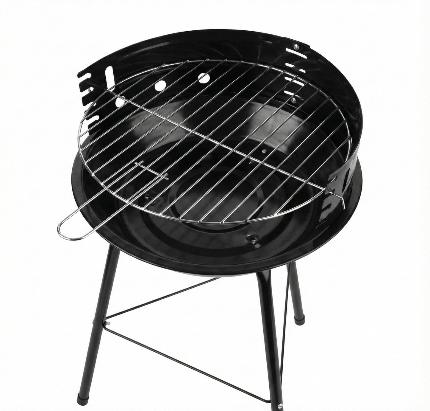 Barbecue a Carbone Portatile Ø 36cm con Griglia Regolabile e Paravento