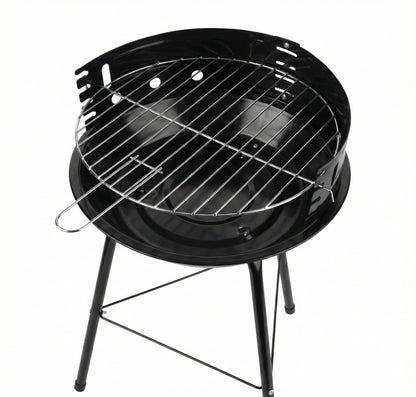 Barbecue a Carbone Portatile Ø 36cm con Griglia Regolabile e Paravento