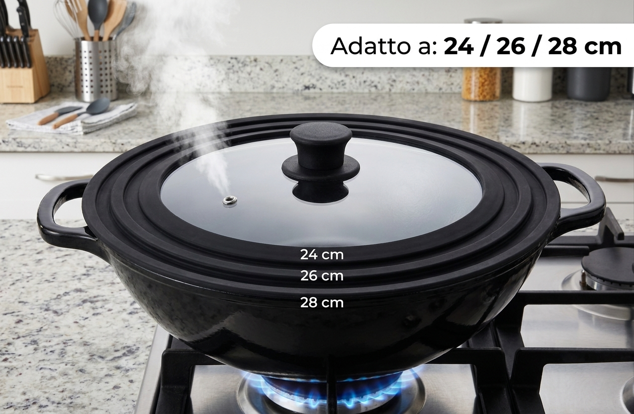 Coperchio Universale in Vetro e Silicone Multimisura Adattabile