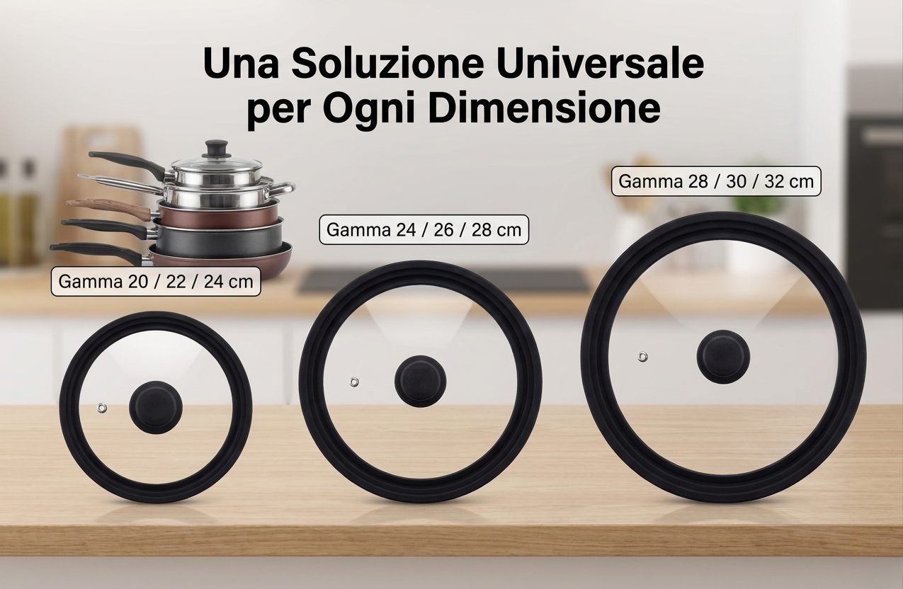 Coperchio Universale in Vetro e Silicone Multimisura Adattabile