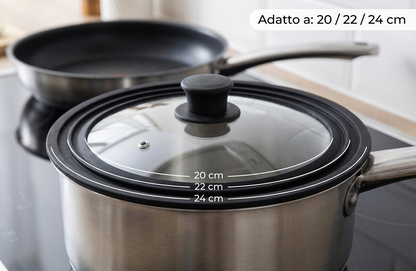 Coperchio Universale in Vetro e Silicone Multimisura Adattabile