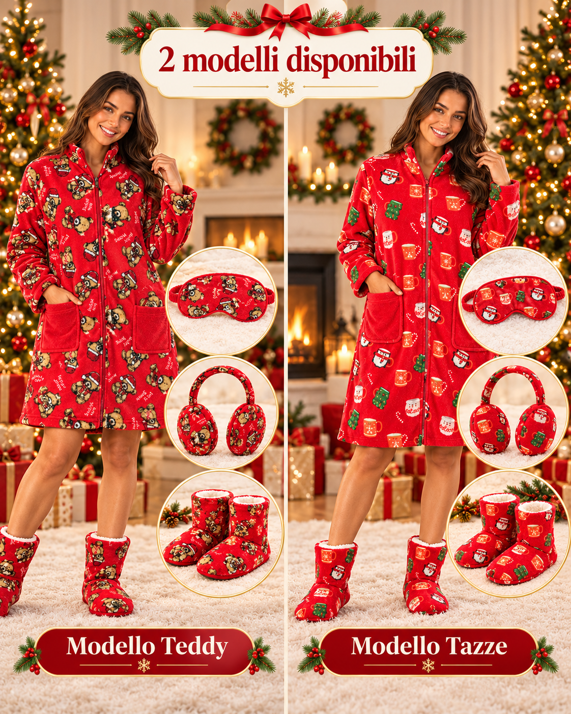 Set Regalo Homewear Donna 4 Pezzi a Tema Natalizio - 2 Modelli, Taglie M-XXL 12