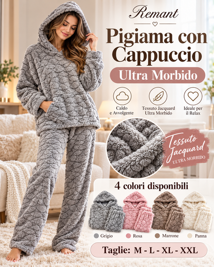 Pigiama Invernale Donna Due Pezzi in Morbido Pile con Cappuccio - Lavorazione Jacquard 3304