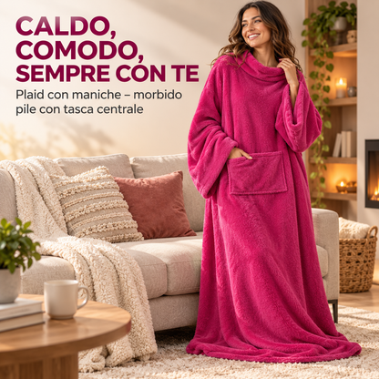 Coperta Indossabile con Maniche in Morbido Pile - 130x170 cm, 10 Colori