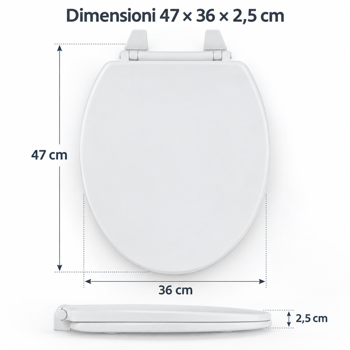 Copriwater Universale in Plastica Bianca 47x36 cm – Sedile WC in Polipropilene Resistente, Tavoletta per WC Leggera e Facile da Installare