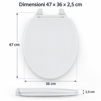 Copriwater Universale in Plastica Bianca 47x36 cm – Sedile WC in Polipropilene Resistente, Tavoletta per WC Leggera e Facile da Installare