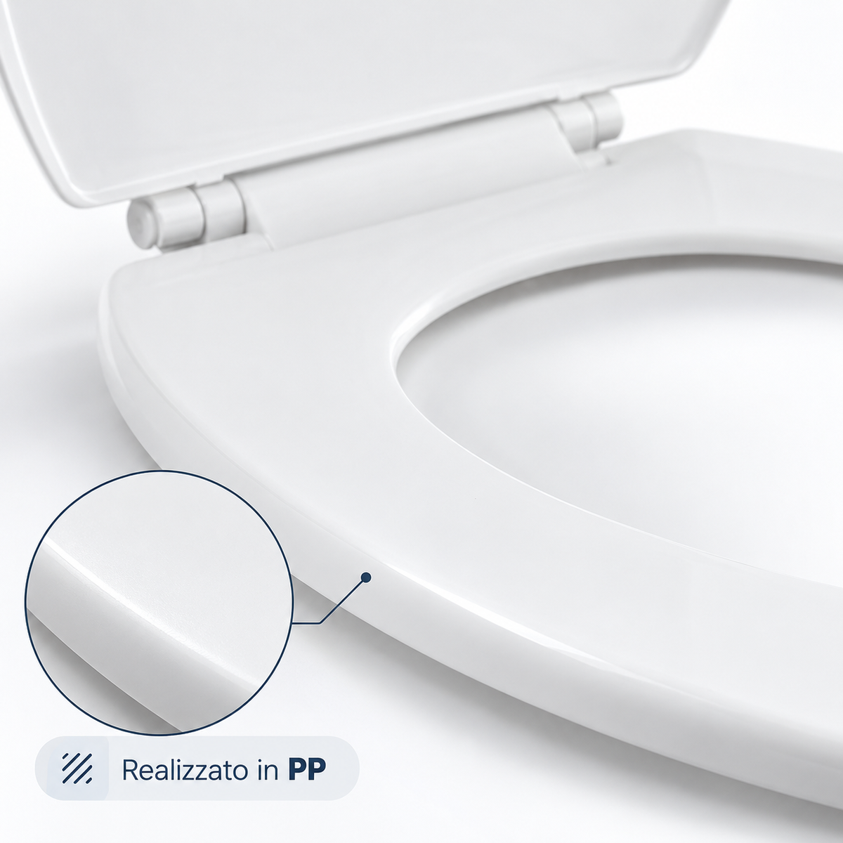 Copriwater Universale in Plastica Bianca 47x36 cm – Sedile WC in Polipropilene Resistente, Tavoletta per WC Leggera e Facile da Installare