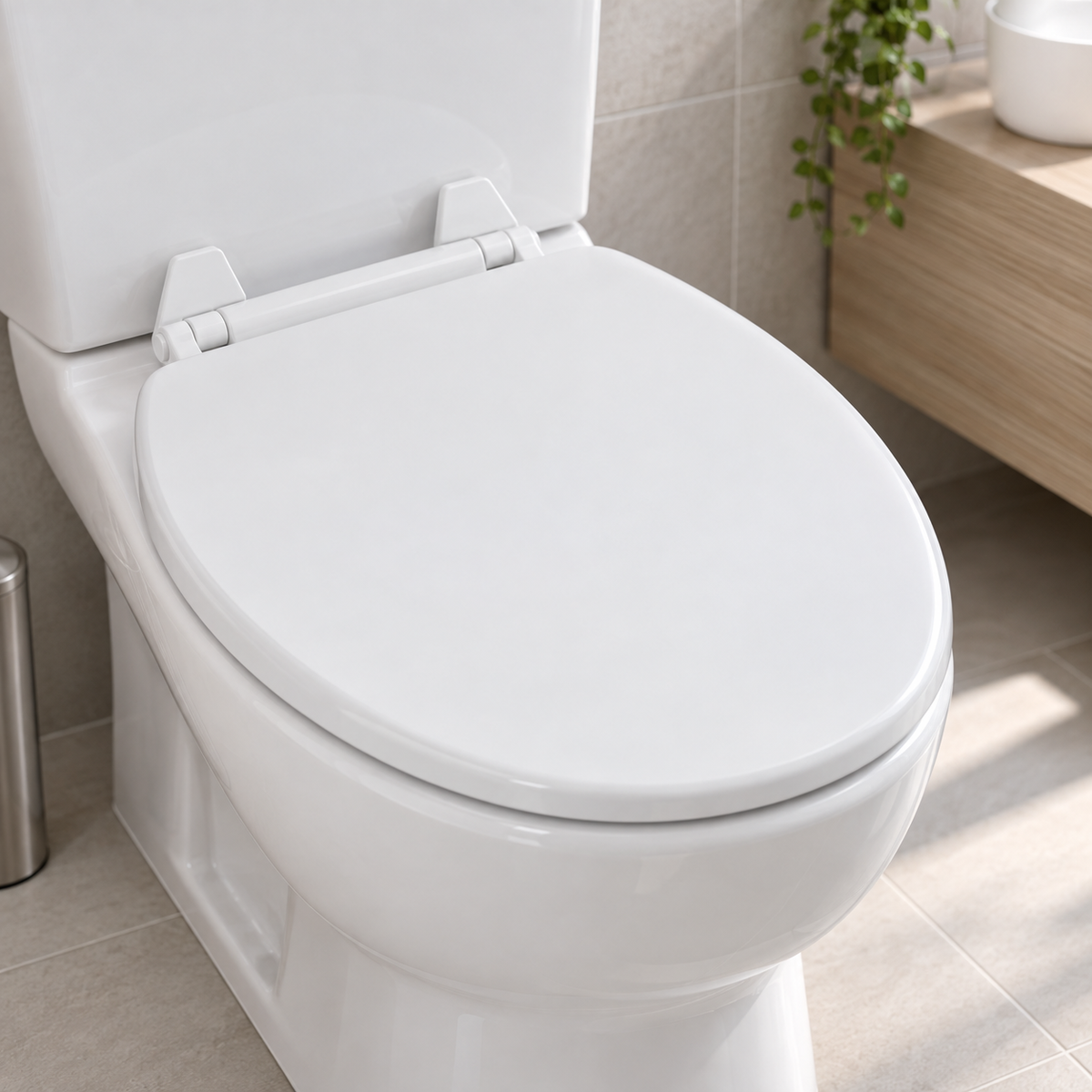 Copriwater Universale in Plastica Bianca 47x36 cm – Sedile WC in Polipropilene Resistente, Tavoletta per WC Leggera e Facile da Installare