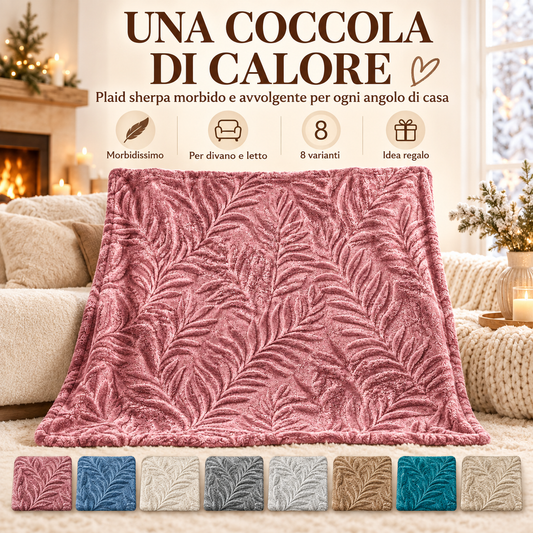 Plaid Singolo in Caldo Pile con Sherpa e Lavorazione in Rilievo, Coperta Sofà Letto Super Morbida, Disponibile in 8 Colori, Accessorio Arredo Relax