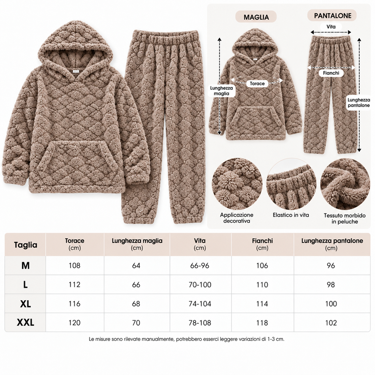 Pigiama Invernale Donna Due Pezzi in Morbido Pile con Cappuccio - Lavorazione Jacquard 3304