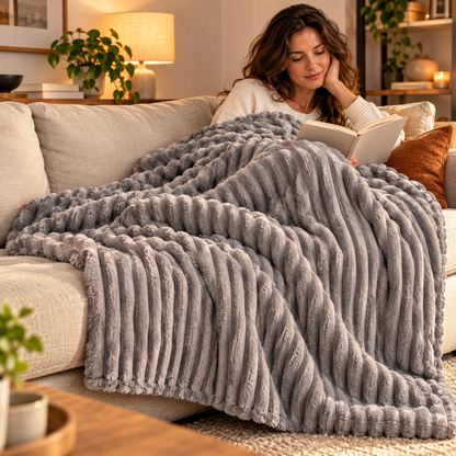 Plaid Matrimoniale in Caldo Pile con Sherpa e Lavorazione a Coste in Rilievo, Coperta Letto Sofà Super Morbida, Disponibile in 8 Colori, Accessorio Arredo Relax 11