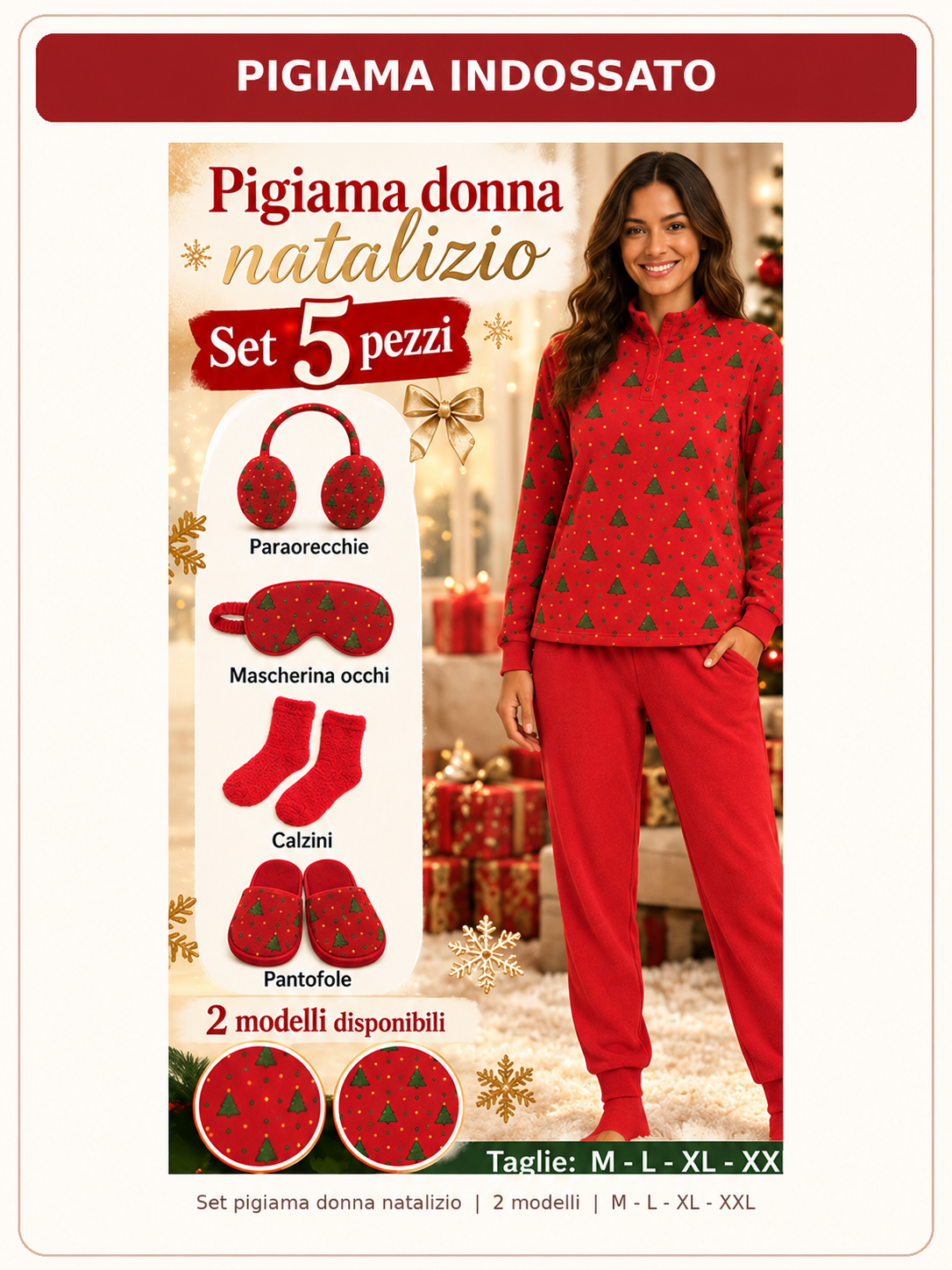 Set Regalo Pigiama Donna Invernale 5 Pezzi a Tema Natalizio - 2 Modelli, Taglie M-XXL 05