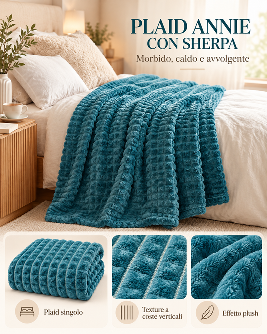 Plaid Caldo in Pile con Sherpa e Lavorazione a Quadratini in Rilievo, Coperta Sofà e Letto Super Morbida, Disponibile in 8 Colori e 2 Misure (Singolo e Matrimoniale)