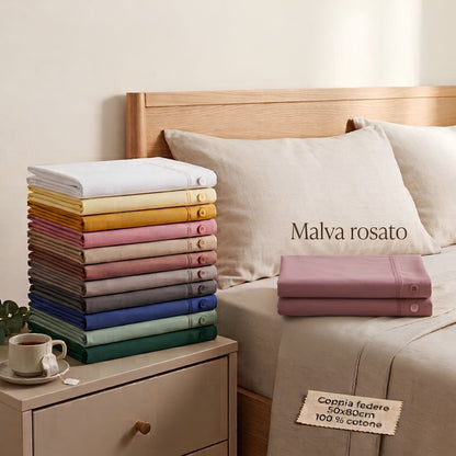 Coppia di Federe 50x80 cm in 100% Cotone con Bottoni (11 Colori)