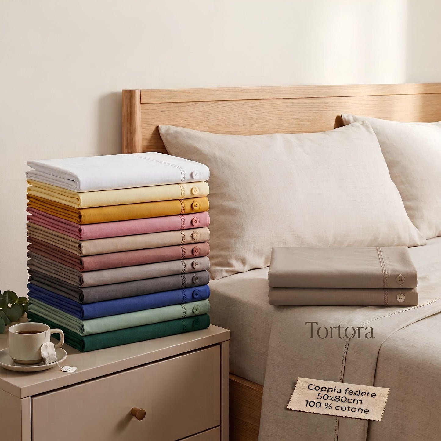 Coppia di Federe 50x80 cm in 100% Cotone con Bottoni (11 Colori)