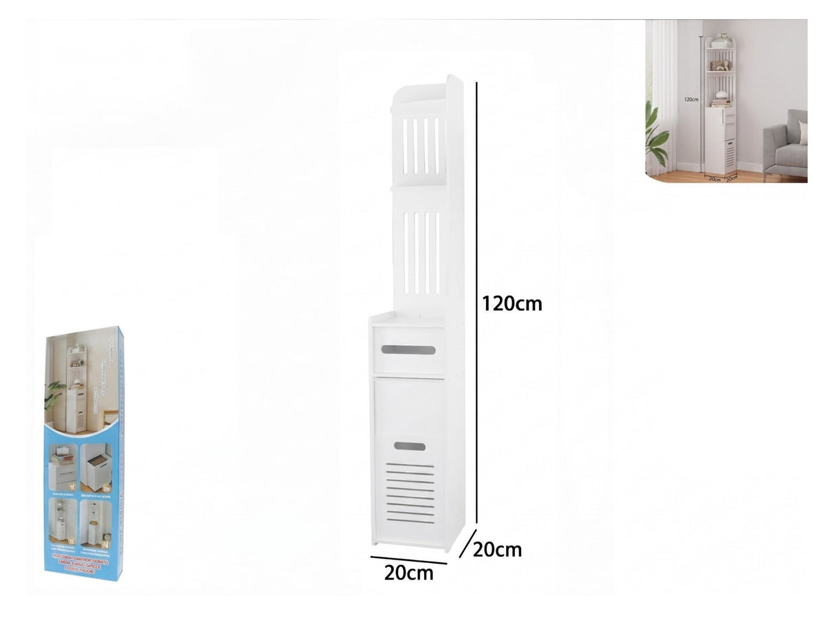 Colonna Salvaspazio , Mobiletto Alto e Stretto (20x120x20 cm), Organizzatore Moderno per Bagno e Casa