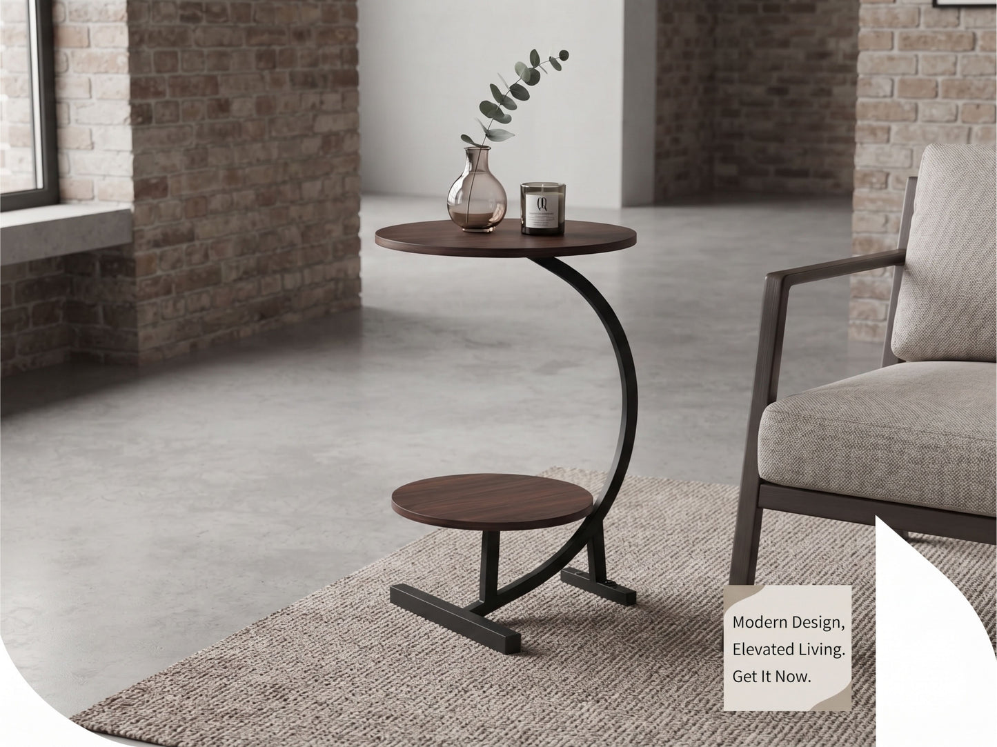 Tavolino Side Table a 2 Ripiani Rotondi - Tavolo d'Appoggio Design Curvo per Divano, 40x30x65 cm