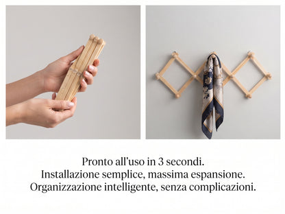 Appendiabiti estensibile a fisarmonica in legno - 45 cm