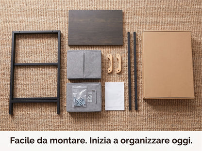 Comodino 2 Cassetti in Tessuto e Legno - Cassettiera Da Notte Salvaspazio, 40x30x53,5 cm