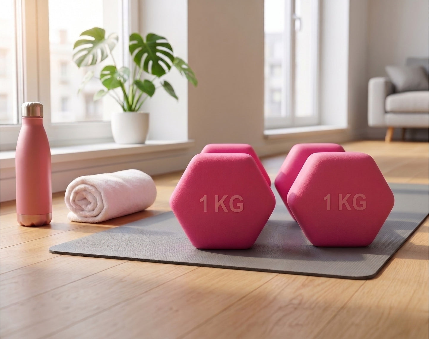 Manubrio Fitness Esagonale 1 kg Rivestito in Polietilene - Rosa