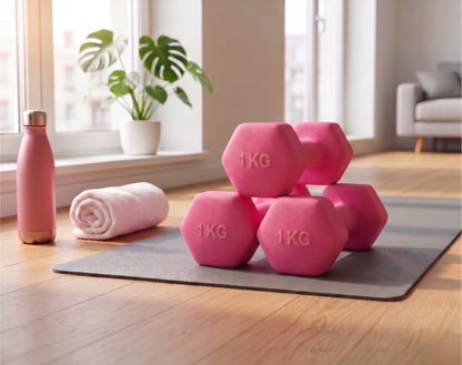 Manubrio Fitness Esagonale 1 kg Rivestito in Polietilene - Rosa