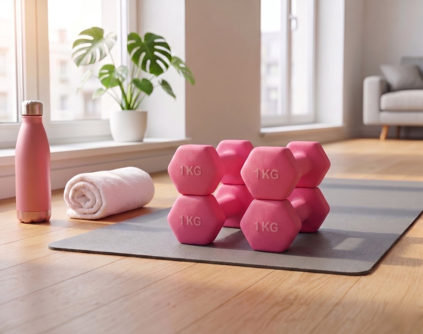 Manubrio Fitness Esagonale 1 kg Rivestito in Polietilene - Rosa