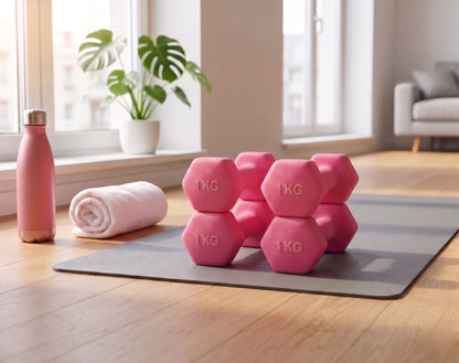 Manubrio Fitness Esagonale 1 kg Rivestito in Polietilene - Rosa
