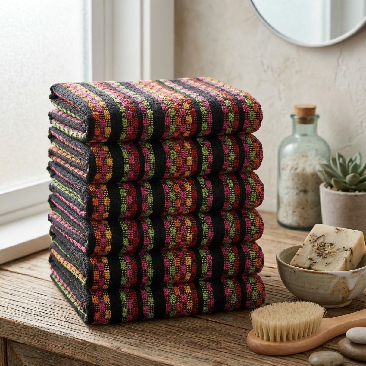 Set 6 Asciugamani in Spugna di Cotone - Fantasia Multicolore 50x100 cm