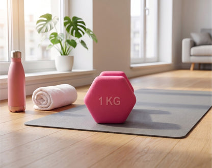 Manubrio Fitness Esagonale 1 kg Rivestito in Polietilene - Rosa