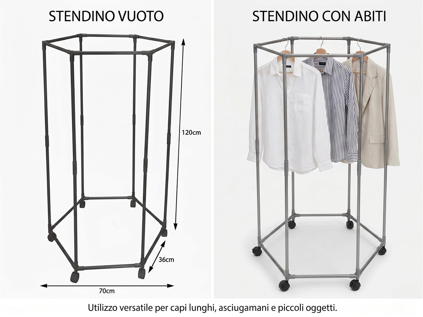 Stand Appendiabiti Rotante 360° con Ruote - Design Salvaspazio (3 Modelli)