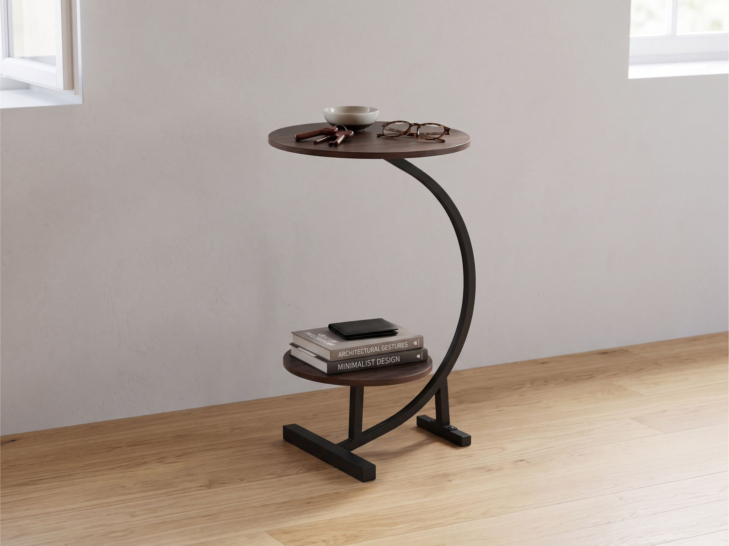 Tavolino Side Table a 2 Ripiani Rotondi - Tavolo d'Appoggio Design Curvo per Divano, 40x30x65 cm