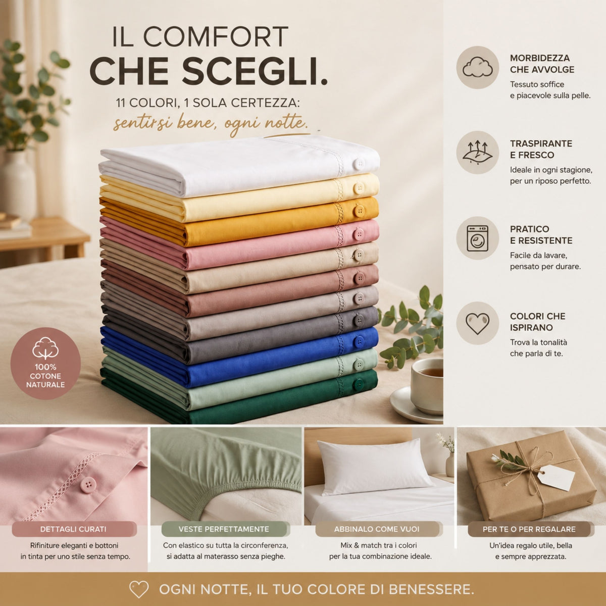Coppia di Federe 50x80 cm in 100% Cotone con Bottoni (11 Colori)