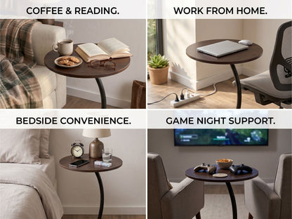 Tavolino Side Table Rotondo Design Curvo - Tavolo d'Appoggio Moderno per Divano, Ø40x62 cm