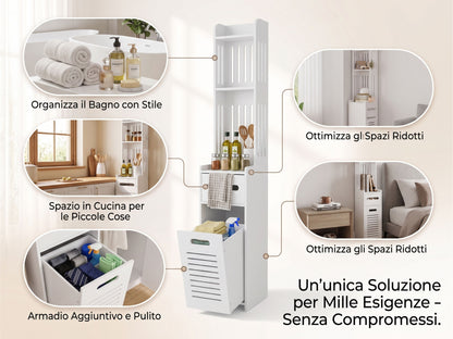 Colonna Salvaspazio , Mobiletto Alto e Stretto (20x120x20 cm), Organizzatore Moderno per Bagno e Casa