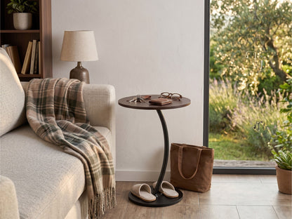 Tavolino Side Table Rotondo Design Curvo - Tavolo d'Appoggio Moderno per Divano, Ø40x62 cm